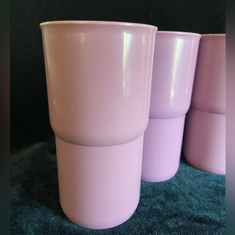 Set of 4 vintage Tupperware Tabletop Stacking Tumblers Set - Pink Rose